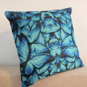Kussenhoes blauwe vlinders. Mooie vlinders kussenhoes turquoise blauw zwart. Decoratieve kussensloop, mooie sierkussenhoes 45x45