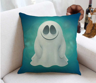 Kussenhoes grappig Spookje. Kussenhoes voor kind blauw. Kussensloop met grappige print 45x45.