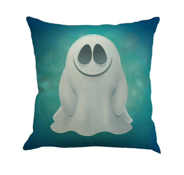 Kussenhoes grappig Spookje. Kussenhoes voor kind blauw. Kussensloop met grappige print 45x45.