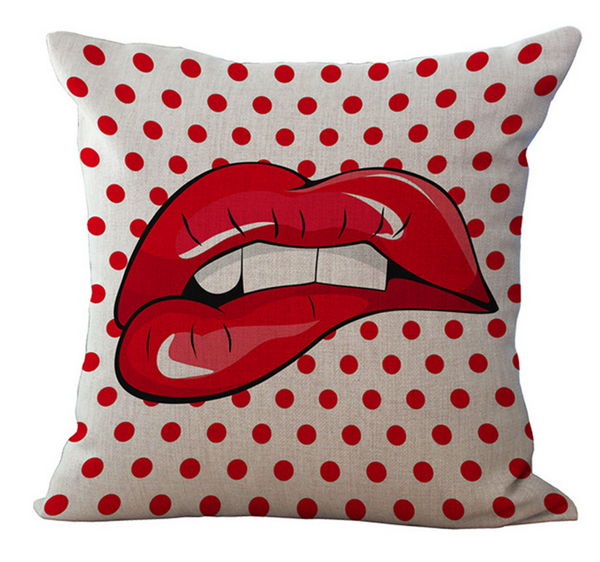 Kussenhoes Lippen en rode stippen.  Optical Art kussenhoes. Kussenhoes Opart.   Kussenhoes/kussensloop jaren 60 art stijl. 45x45