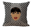 Optical Art kussenhoes. Kussenhoes jaren 60 stijl. Zwarte en wite stippen kussenhoes 45x45