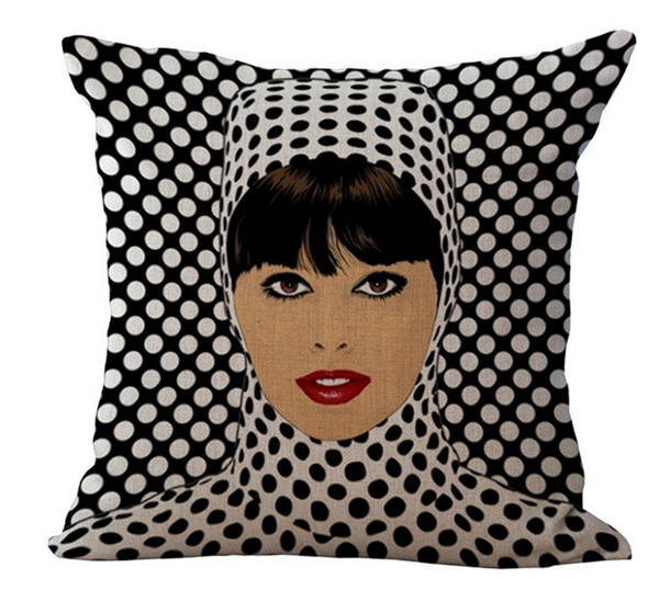 Optical Art kussenhoes. Kussenhoes jaren 60 stijl. Zwarte en wite stippen kussenhoes 45x45