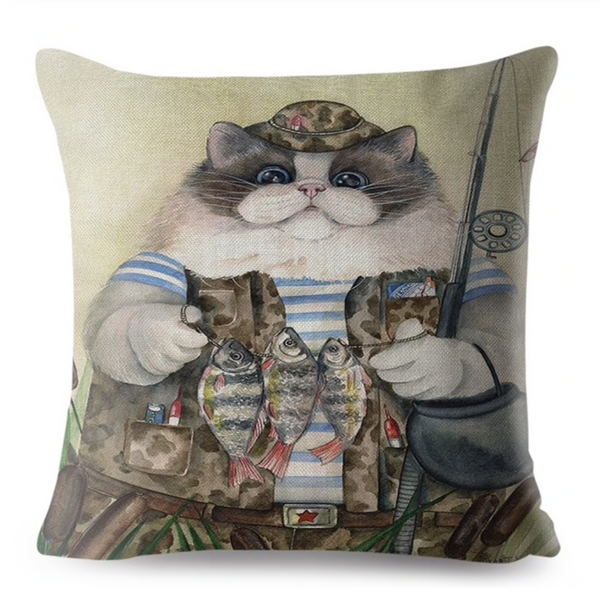 Kussenhoes Kat met vis. Grappige kat kussenhoes/kussensloop Kat Visser 45x45