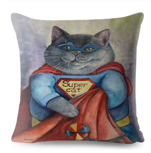 Kussenhoes kat. Leuke kussenhoes Kat super hero / Grappige kat Superman kussensloop 45x45