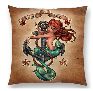 Kussenhoes sexy Zeemeermin. Ze thema kussensloop. Leuke kussenhoes zeemeerming op een anker. 45x45