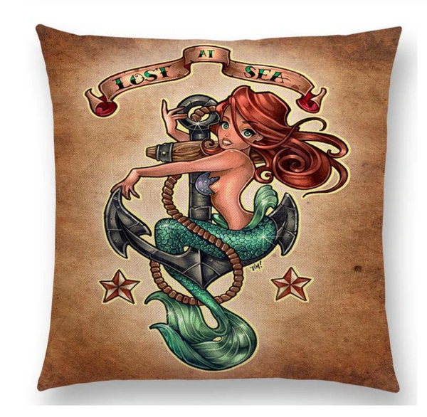 Kussenhoes sexy Zeemeermin. Ze thema kussensloop. Leuke kussenhoes zeemeerming op een anker. 45x45