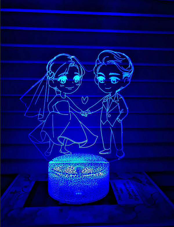 Nachtlampje Liefde. Nachtlamp twee geliefden. Huwelijk lampje. 3D illusie tafelnachtlamp 7-kleurig