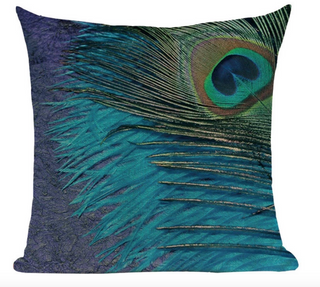 Kussenhoes pauwenveer. Blauw met groen kussenhoes vogelveren/ pauwveren. 