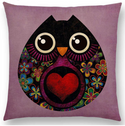 Kussenhoes paars, roze, rood, zwart. Kussenhoes Uil met haartje. Sierkussenhoes / kussensloop 45x45
