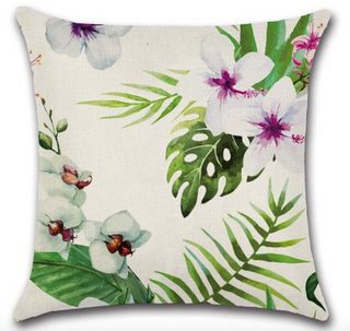 Kussenhoes orchideeën. Kussehoes creme met lichtgroen. 45x45