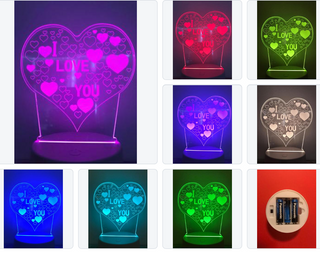 Lamp "I love you". Tafelnachtlamp, Romantische nachtlamp. Leuke cadeau lamp. Mooie sfeerlamp. 3D Illusie nachtlamp 7-kleurig