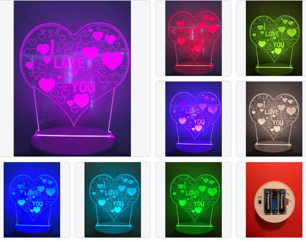 Lamp "I love you". Tafelnachtlamp, Romantische nachtlamp. Leuke cadeau lamp. Mooie sfeerlamp. 3D Illusie nachtlamp 7-kleurig