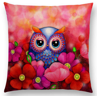 Grappige kussenhoes Uil en bloemen. Kussenhoes vogel. Schattige vogel kussenhoes.