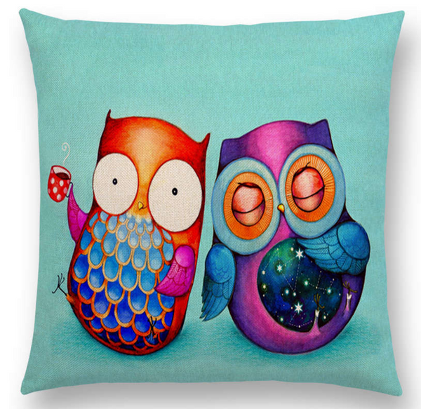 Kussenhoes Uil en Uil. Grappige kussenhoes vogels. 45x45