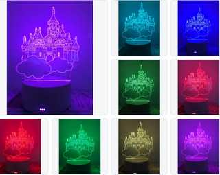 Nachtlampje voor kind in een vorm van Kasteel. Tafellampje/nachtlamp sprookjeskasteel op wolkjes. Kasteel lampje 7-kleurig