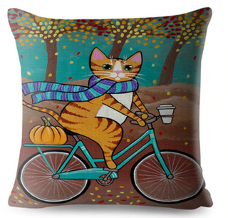 Kussenhoes kat op de fiets. Grappige kat kussensloop/kussenhoes 45x45