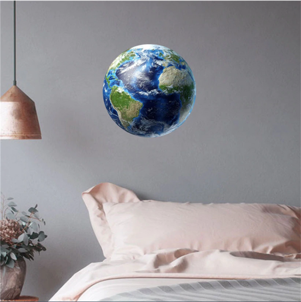 Glow in the dark GROTE Muursticker Aarde. Lichtgevende sticker planeet Aarde, diameter 30 cm