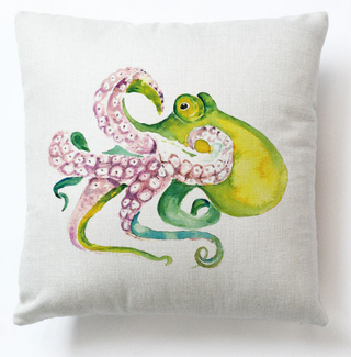Kussenhoes Octopus. Groene Octopus kussenhoes/ kussensloop. Sierkussenhoes zee thema 45x45