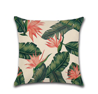 Kussenhoes 45x45 Tropische Planten / decoratieve kussensloop /sierkussenhoes groen met roze