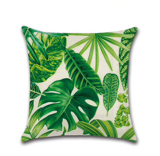 Kussenhoes Tropische Planten. Kussensloop creme met groene bladeren