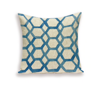 Kussenhoes Creme met blauwe ornament. Decoratieve kussensloop creme, blauw. Sierkussenhoes 45x45 stijl 1