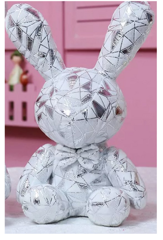 Sinterklaas cadeau Knuffelkonijn wit met zilver. Decoratieve Knuffel konijn. Knuffel Sinterklaascadeau voor dame, cadeau voor meisje. Sinterklaas cadeau konijn knuffel. Sinterklaas cadeautjes, Kerstcadeautjes.
