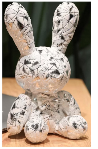 Sinterklaas cadeau Knuffelkonijn wit met zilver. Decoratieve Knuffel konijn. Knuffel Sinterklaascadeau voor dame, cadeau voor meisje. Sinterklaas cadeau konijn knuffel. Sinterklaas cadeautjes, Kerstcadeautjes.