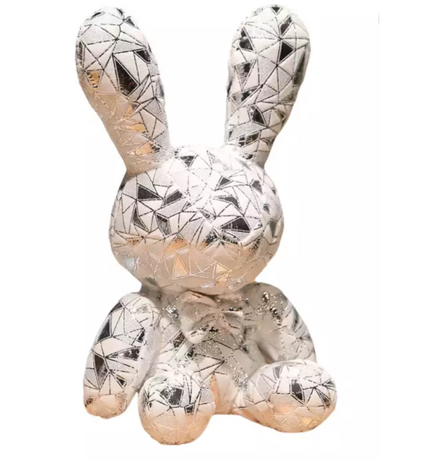 Sinterklaas cadeau Knuffelkonijn wit met zilver. Decoratieve Knuffel konijn. Knuffel Sinterklaascadeau voor dame, cadeau voor meisje. Sinterklaas cadeau konijn knuffel. Sinterklaas cadeautjes, Kerstcadeautjes.