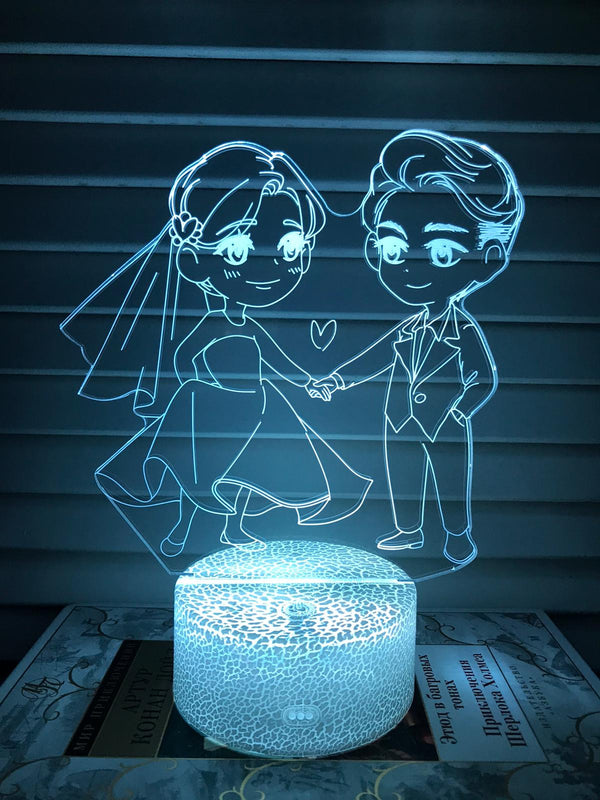 Nachtlampje Liefde. Nachtlamp twee geliefden. Huwelijk lampje. 3D illusie tafelnachtlamp 7-kleurig