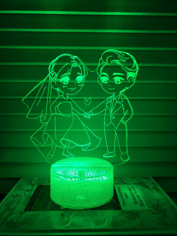 Nachtlampje Liefde. Nachtlamp twee geliefden. Huwelijk lampje. 3D illusie tafelnachtlamp 7-kleurig