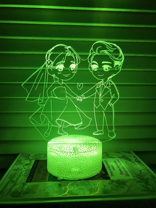 Nachtlampje Liefde. Nachtlamp twee geliefden. Huwelijk lampje. 3D illusie tafelnachtlamp 7-kleurig
