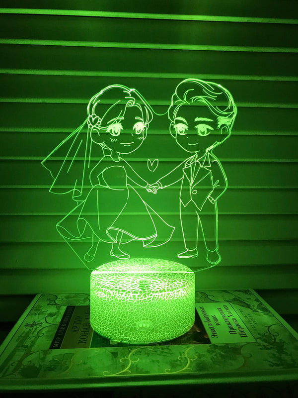 Nachtlampje Liefde. Nachtlamp twee geliefden. Huwelijk lampje. 3D illusie tafelnachtlamp 7-kleurig