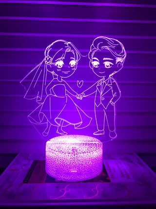 Nachtlampje Liefde. Nachtlamp twee geliefden. Huwelijk lampje. 3D illusie tafelnachtlamp 7-kleurig