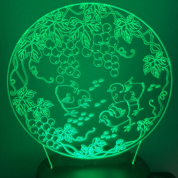Nachtlampje 7-kleurig. Leuke nachtlamp/ mood lamp. Lamp druiven en volgels.