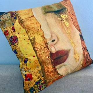 Gustav Klimt kussenhoes. Stevige kussenhoes Gustaf Klimt Gouden Tranen en De Kus. Golden Tears sierkussenhoes 45x45