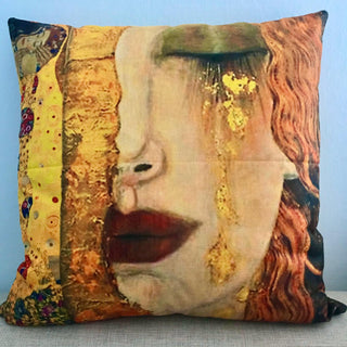 Gustav Klimt kussenhoes. Stevige kussenhoes Gustaf Klimt Gouden Tranen en De Kus. Golden Tears sierkussenhoes 45x45