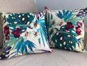 Kussenhoes creme groene bladeren en paarse bloemen. Orgideeën kussenhoes 45x45