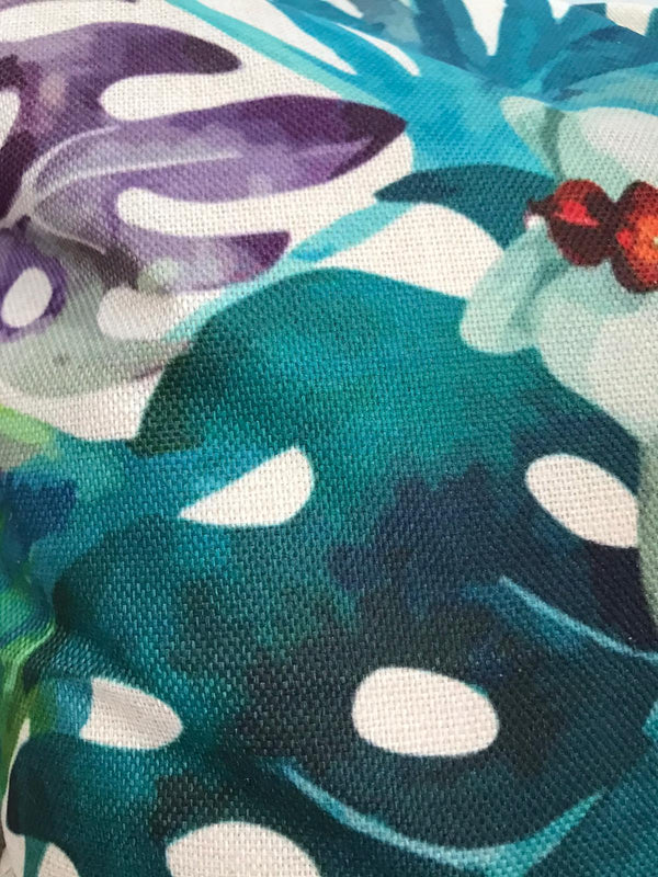Kussenhoes creme groene bladeren en paarse bloemen. Orgideeën kussenhoes 45x45