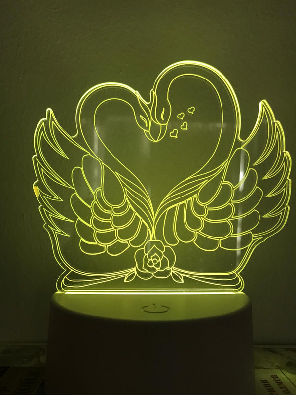 Lamp Liefde Zwanen 7-kleurig. Tafelnachtlamp, Romantische nachtlamp. Leuke cadeau lamp. Zwanen nachtlamp.