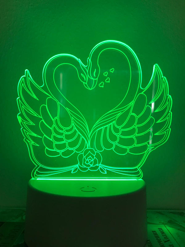 Lamp Liefde Zwanen 7-kleurig. Tafelnachtlamp, Romantische nachtlamp. Leuke cadeau lamp. Zwanen nachtlamp.