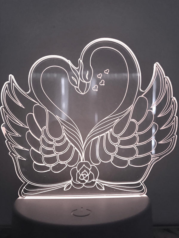 Lamp Liefde Zwanen 7-kleurig. Tafelnachtlamp, Romantische nachtlamp. Leuke cadeau lamp. Zwanen nachtlamp.