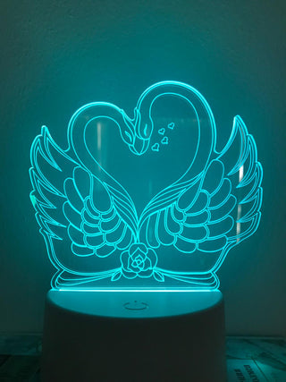 Lamp Liefde Zwanen 7-kleurig. Tafelnachtlamp, Romantische nachtlamp. Leuke cadeau lamp. Zwanen nachtlamp.