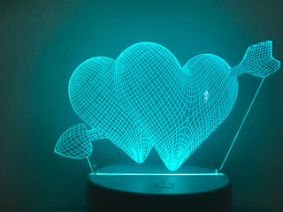 Hartjes nachtlamp. Liefde lamp. Lamp Hartjes met pijl. Romantische nachtlamp, 7-kleurig