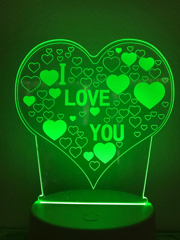 Lamp "I love you". Tafelnachtlamp, Romantische nachtlamp. Leuke cadeau lamp. Mooie sfeerlamp. 3D Illusie nachtlamp 7-kleurig