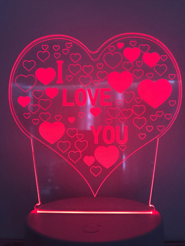 Lamp "I love you". Tafelnachtlamp, Romantische nachtlamp. Leuke cadeau lamp. Mooie sfeerlamp. 3D Illusie nachtlamp 7-kleurig