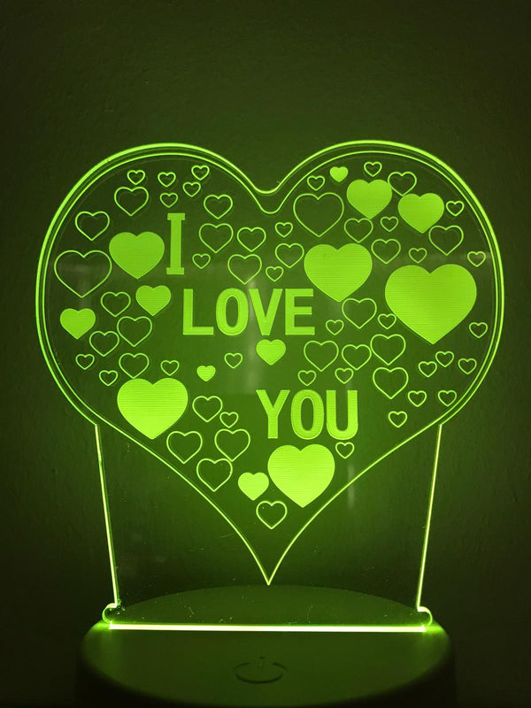 Lamp "I love you". Tafelnachtlamp, Romantische nachtlamp. Leuke cadeau lamp. Mooie sfeerlamp. 3D Illusie nachtlamp 7-kleurig