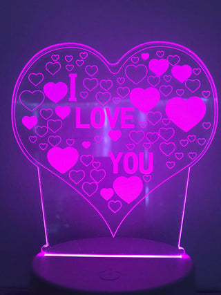 Lamp "I love you". Tafelnachtlamp, Romantische nachtlamp. Leuke cadeau lamp. Mooie sfeerlamp. 3D Illusie nachtlamp 7-kleurig