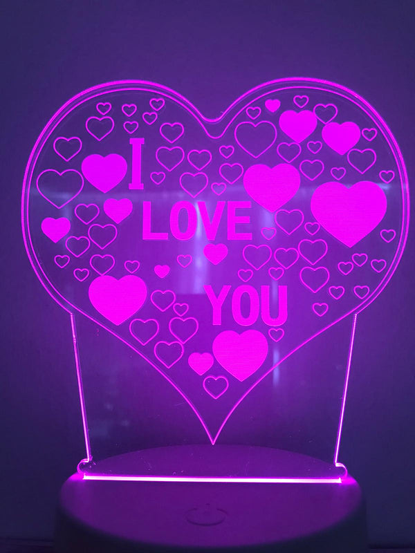 Lamp "I love you". Tafelnachtlamp, Romantische nachtlamp. Leuke cadeau lamp. Mooie sfeerlamp. 3D Illusie nachtlamp 7-kleurig