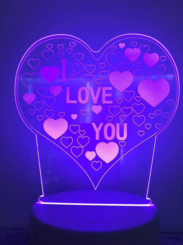 Lamp "I love you". Tafelnachtlamp, Romantische nachtlamp. Leuke cadeau lamp. Mooie sfeerlamp. 3D Illusie nachtlamp 7-kleurig