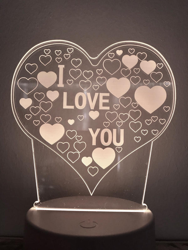 Lamp "I love you". Tafelnachtlamp, Romantische nachtlamp. Leuke cadeau lamp. Mooie sfeerlamp. 3D Illusie nachtlamp 7-kleurig